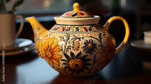 Ceramic teapot on the table in the store generative ai