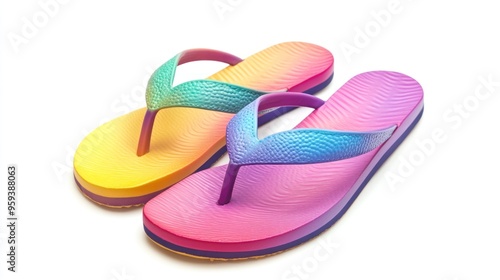 Colorful Rainbow Flip-Flops for Summer on white background