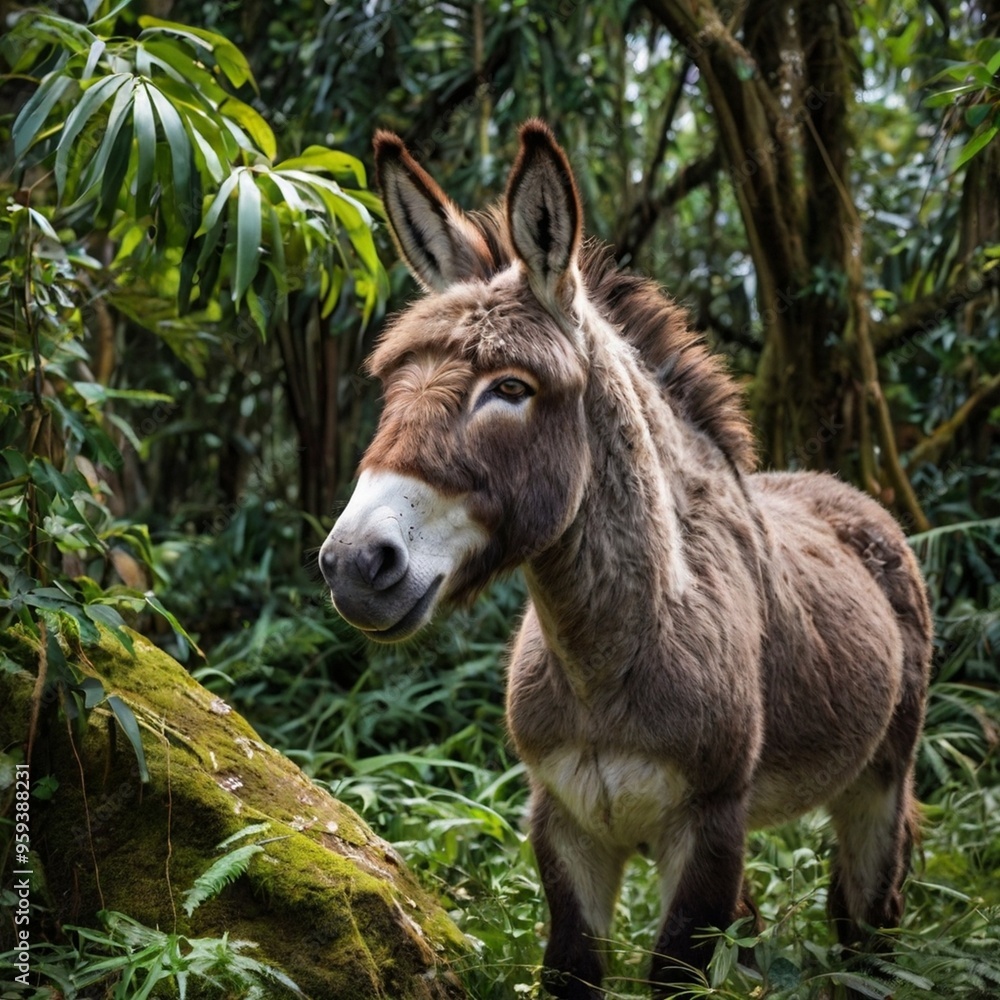 Closeup African wild burrow donkey standing on the rock in South America amazon jungle royalty free stock photos images generated Ai Closeup African wild burrow donkey standing on the rock in South America amazon jungle royalty free stock photos images generated Ai