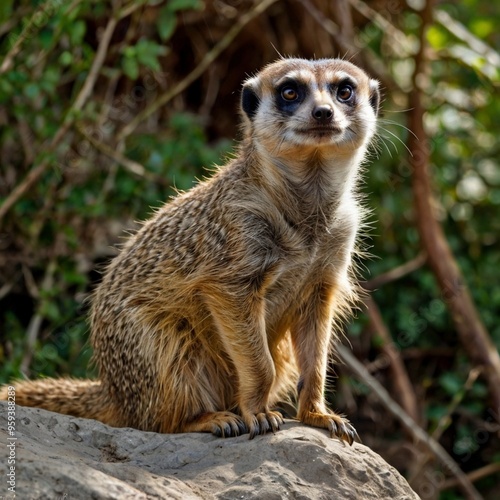 Closeup beautiful Meerkat sitting on the rock Stock Photos Images generated Ai