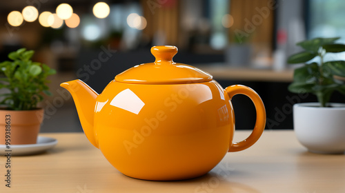 Ceramic teapot on the table in the store generative ai