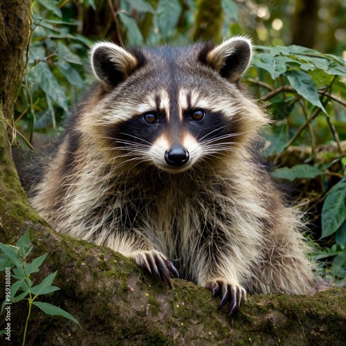 Pygmy Raccoon Sitting on the rock in jungle high quality royalty wallpaper free stock Photography images generated Ai