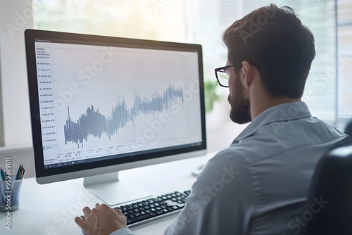 Man Analyzing Data on Computer Monitor