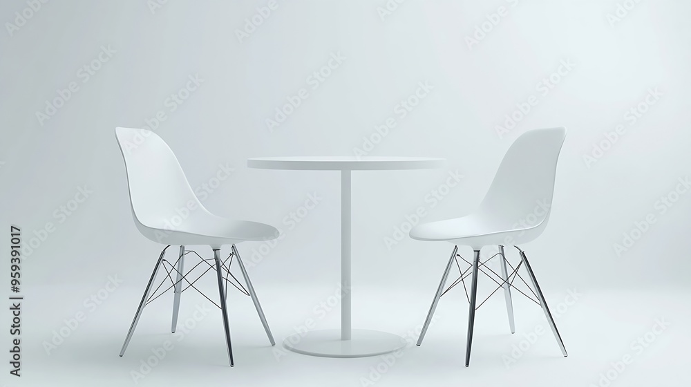 Fototapeta premium white round table and two chairs isolated on a white background : Generative AI