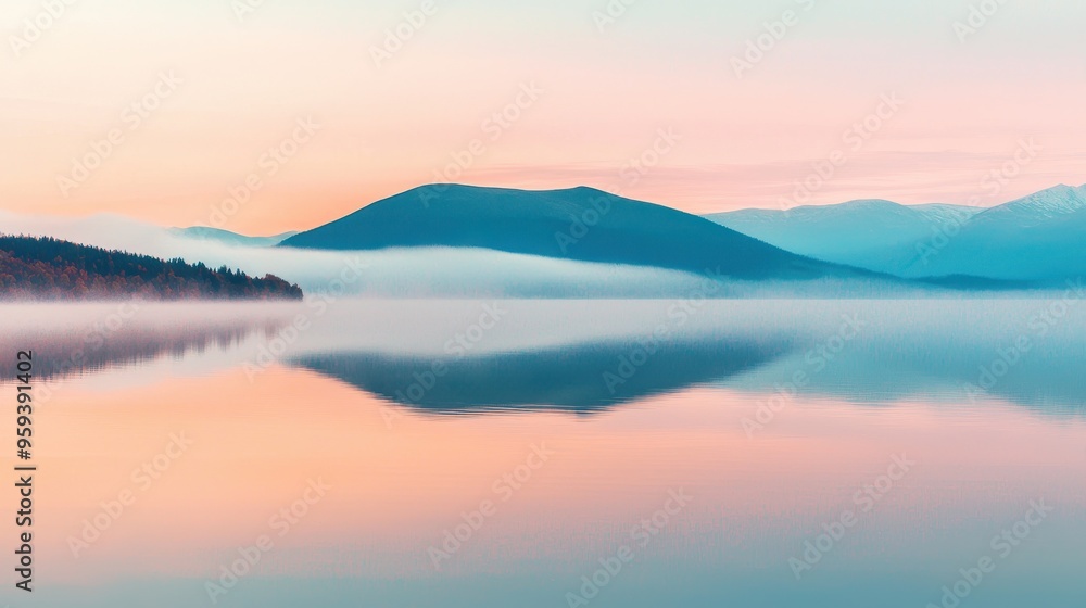 Fototapeta premium Misty Mountain Lake at Sunrise