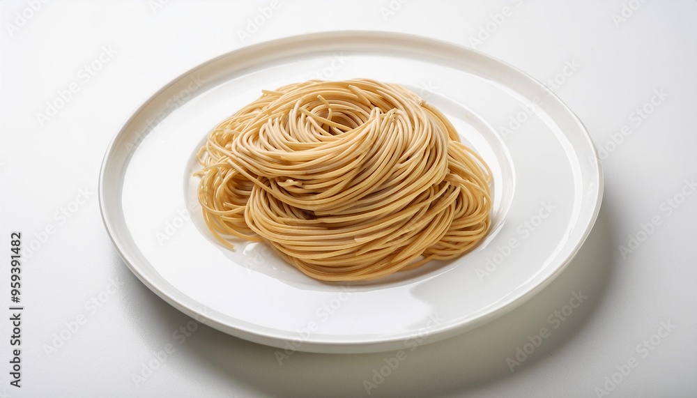 Soba on white plate with white background isolated
