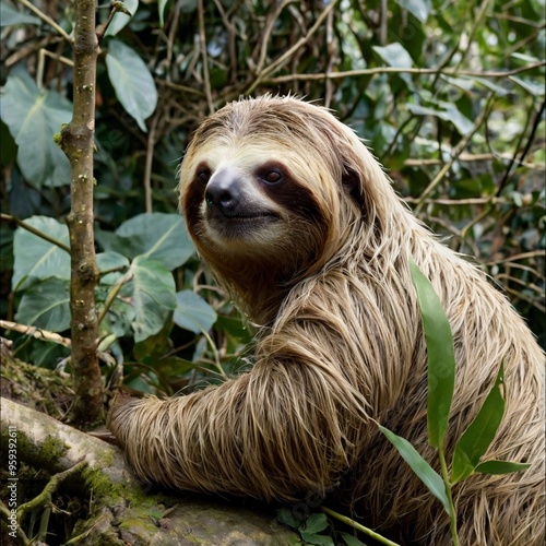 Sloth sitting on the tree royalty free stock photos images generated Ai