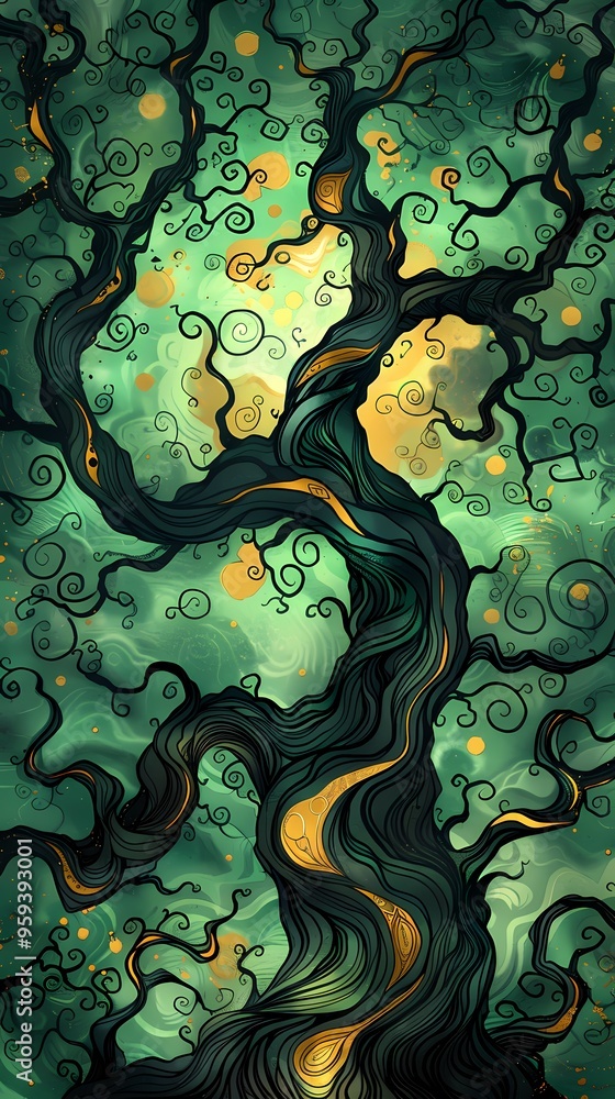 Green and gold vine pattern poster background Green and gold vine pattern poster background