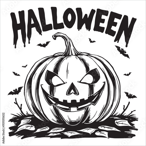 Halloween pumpkin. Hand drawn vector illustration isolated on white background.