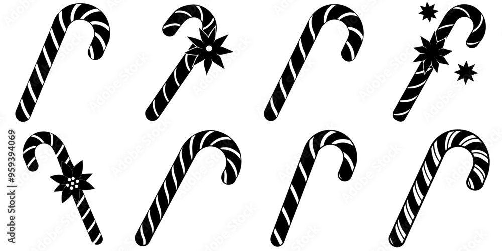 Naklejka premium A set of black Christmas Candy cane silhouettes