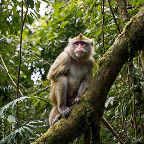 A monkey in deep forest Stock Photos and Images generated Ai