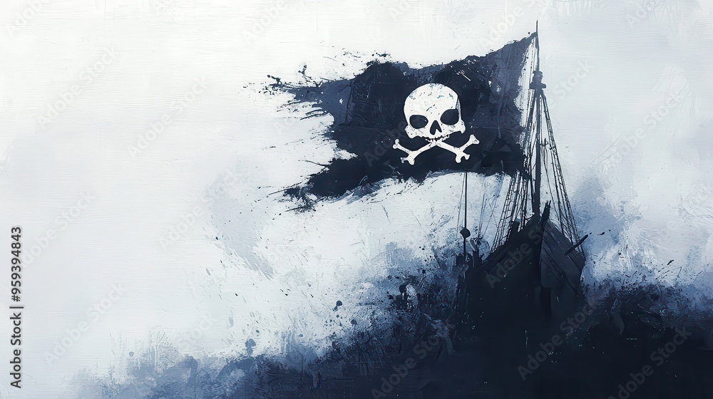 Naklejka premium Abstract Pirate Ship with Skull and Crossbones Flag