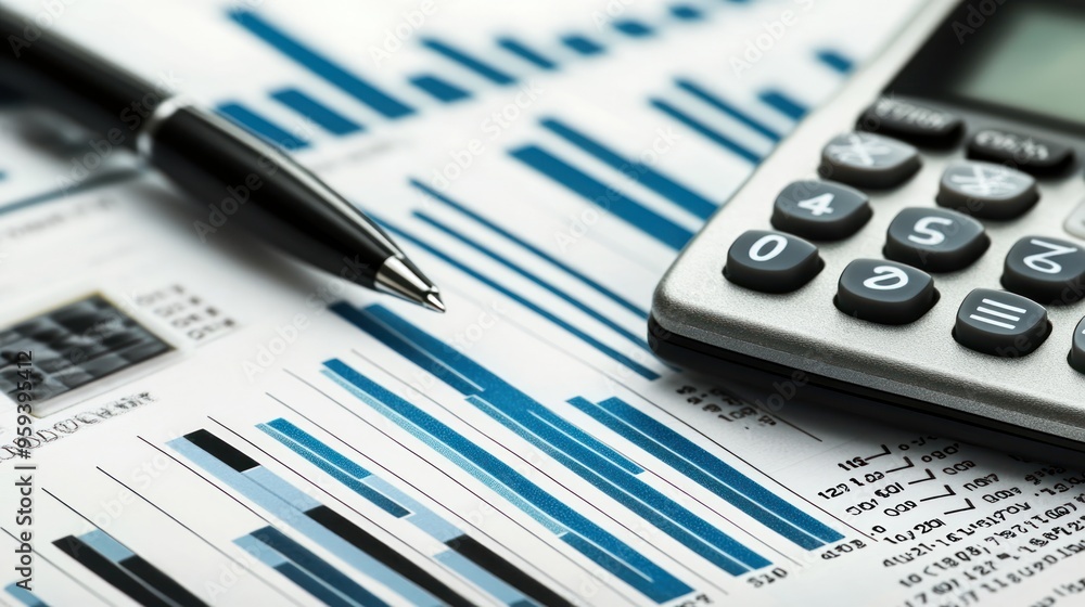 Financial Analysis Bar Graph Calculator Pen Close up Financial Analysis Bar Graph Calculator Pen Close up