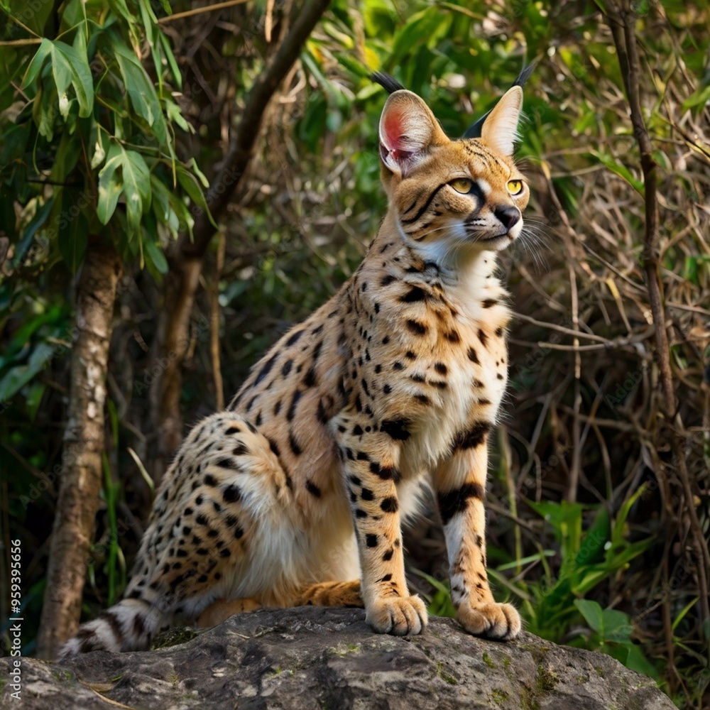 Africa Big Serval Cat in the forest Wildlife Park stock image photo generated Ai Africa Big Serval Cat in the forest Wildlife Park stock image photo generated Ai