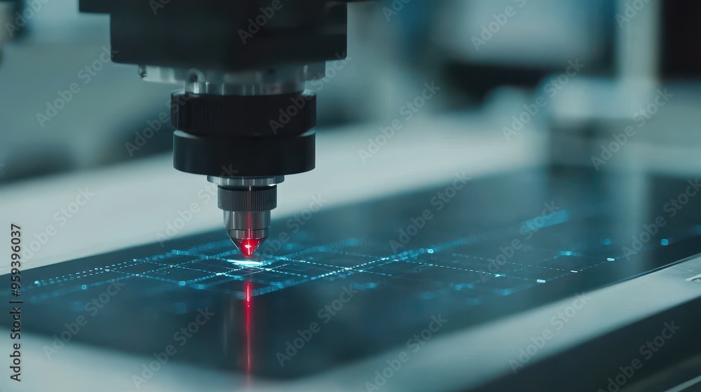 Laser Technology in Manufacturing Close up of Precision Cutting Machine Laser Technology in Manufacturing Close up of Precision Cutting Machine
