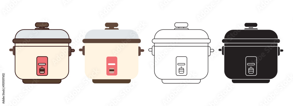 Vector rice cooker set featuring illustration,line art silhouettes, ideal for modern kitchens. Vector rice cooker set featuring illustration,line art silhouettes, ideal for modern kitchens.