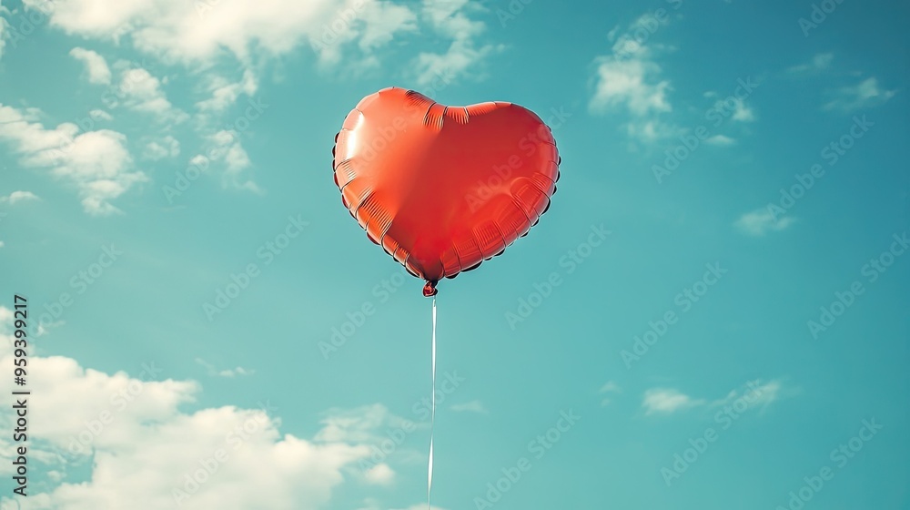 Fototapeta premium A red heart-shaped balloon floating in the air