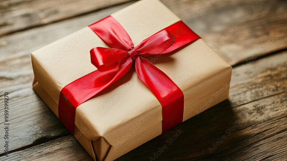 A red ribbon tied around a gift box A red ribbon tied around a gift box
