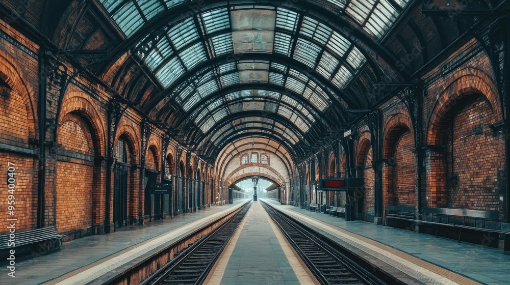 Obraz premium A vintage train station with brick walls and arched ceilings