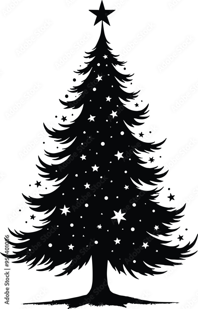 Decorative Christmas Tree Silhouette Black and White with Stars and Solid Black Decorative Christmas Tree Silhouette Black and White with Stars and Solid Black