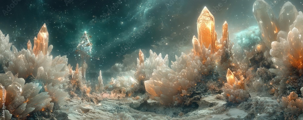 Fototapeta premium A sweeping vista of a fantastical realm intertwined with advanced scientific instruments