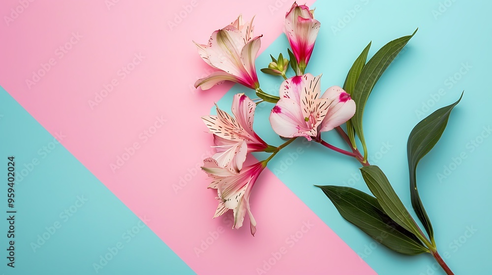 flower alstroemeria on pink and blue background flower alstroemeria on pink and blue background
