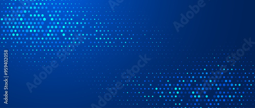 Glowing blue hexagon texture. Abstract hexagonal grid gradient background. Navy honeycomb pattern backdrop. Modern business, science, healthcare, medicine, technology, presentation wallpaper. Vector
