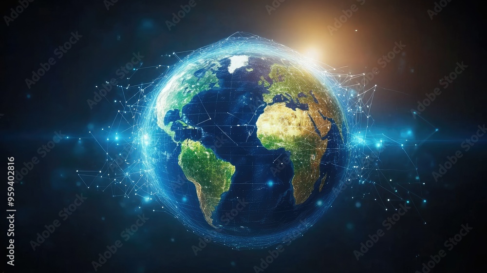 Planet Earth with a world map background, representing international business connections Planet Earth with a world map background, representing international business connections