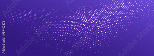 Purple glowing dotted texture. Abstract dot grid wallpaper. Curved halftone pattern background. Modern backdrop for technology, business, science, healthcare, medicine, presentation design. Vector