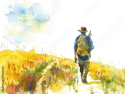 Watercolor of a Christian missionary on a foreign field cross-cultural engagement and sharing faith photo