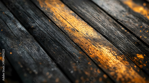Golden Glimmer on Rustic Wooden Background