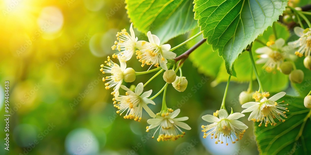 Blooming flowers of small leaved Linden tree used for herbal healing tea preparation