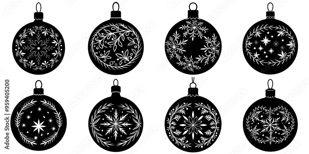 A set of black Christmas Ornament silhouettes A set of black Christmas Ornament silhouettes