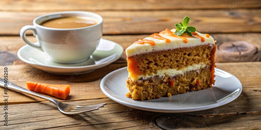 Close up of a delicious carrot cake snack with coffee on a wooden table , carrot cake, delicious, snack, coffee, wooden table Close up of a delicious carrot cake snack with coffee on a wooden table , carrot cake, delicious, snack, coffee, wooden table