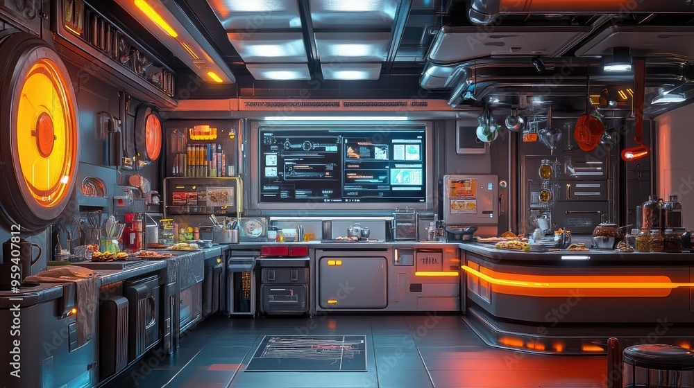 Tilted angle view of a vibrant kitchen Tilted angle view of a vibrant kitchen