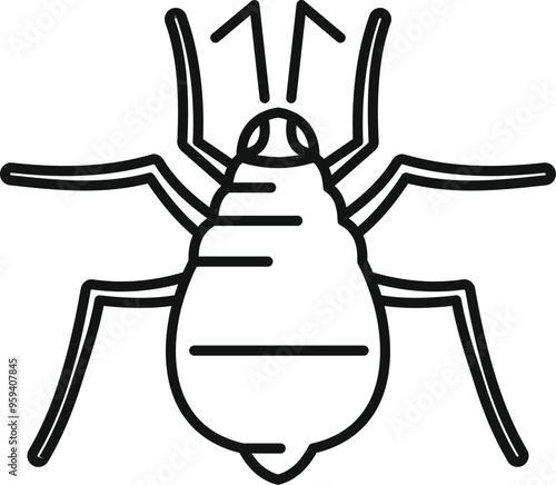 Simple black and white line drawing of a big fat mite insect crawling