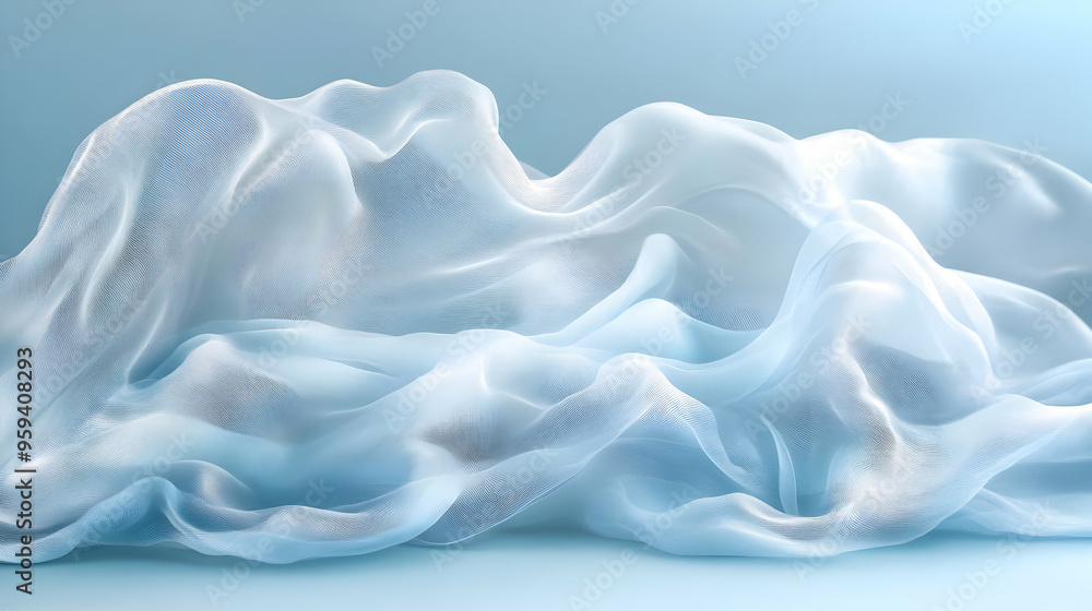 Obraz premium Light Blue Sheer Fabric Drape on Blue Background