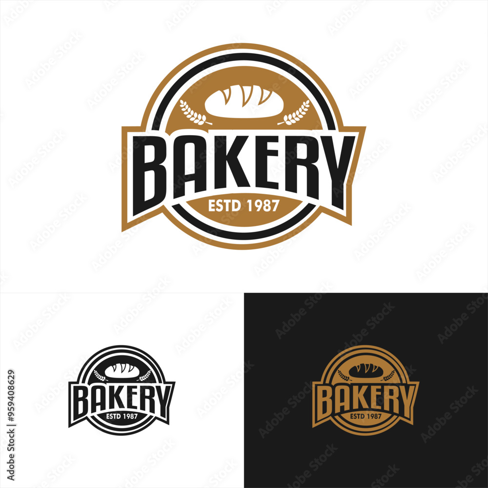Fototapeta premium Bakery bread pastry logo design Vintage Retro Logo Badges, sticker And Labels template white background 