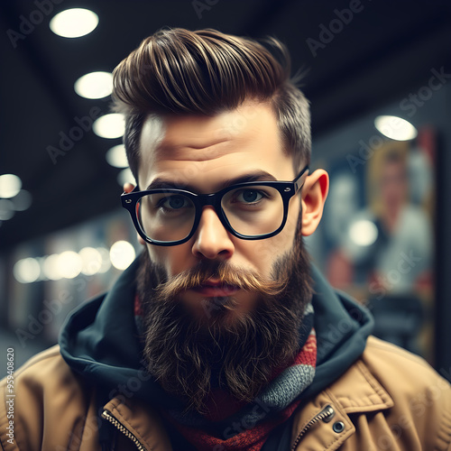 Joven hipster de 30 años con accesorios de moda y estilo relajado