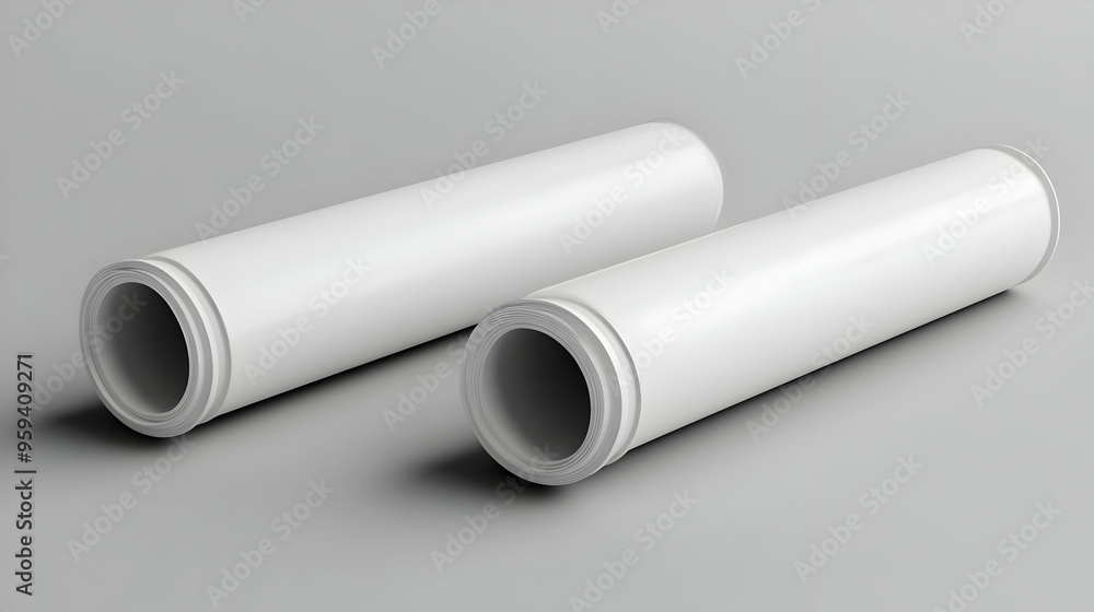Two Rolled Up White Papers on Grey Background Two Rolled Up White Papers on Grey Background