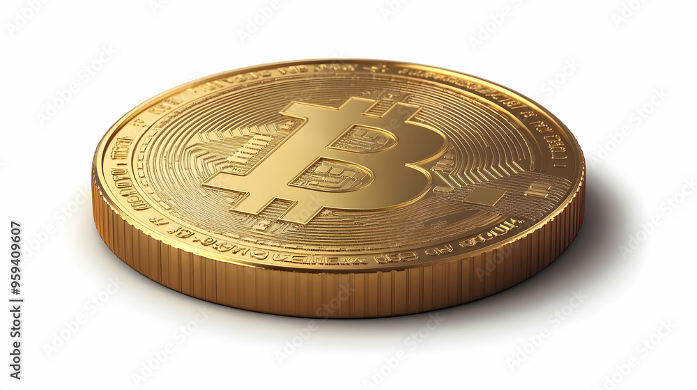 Golden Bitcoin Cryptocurrency Coin Close Up Golden Bitcoin Cryptocurrency Coin Close Up