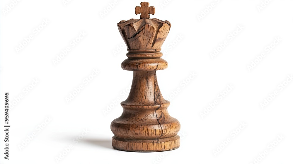 Fototapeta premium A Wooden Chess Queen Piece Isolated on White