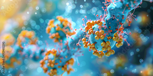 3D Illustration of Molecular Chain Structure | Molecular Interaction in Cellular Environment