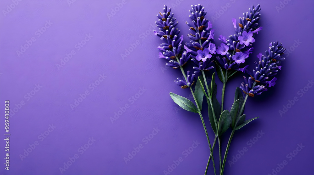 Fototapeta premium Lavender Flowers on Purple Background