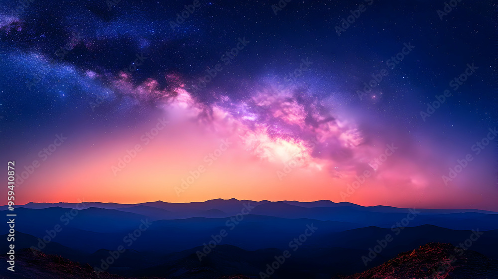 Milky Way Galaxy Over Mountain Range At Night Milky Way Galaxy Over Mountain Range At Night