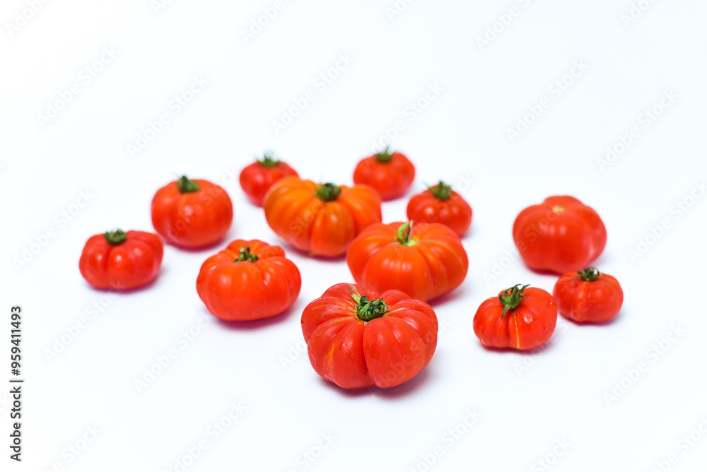 Beefsteak tomatoes, isolated on white. Top view and side view. Also call tomat labu in Indonesia Beefsteak tomatoes, isolated on white. Top view and side view. Also call tomat labu in Indonesia