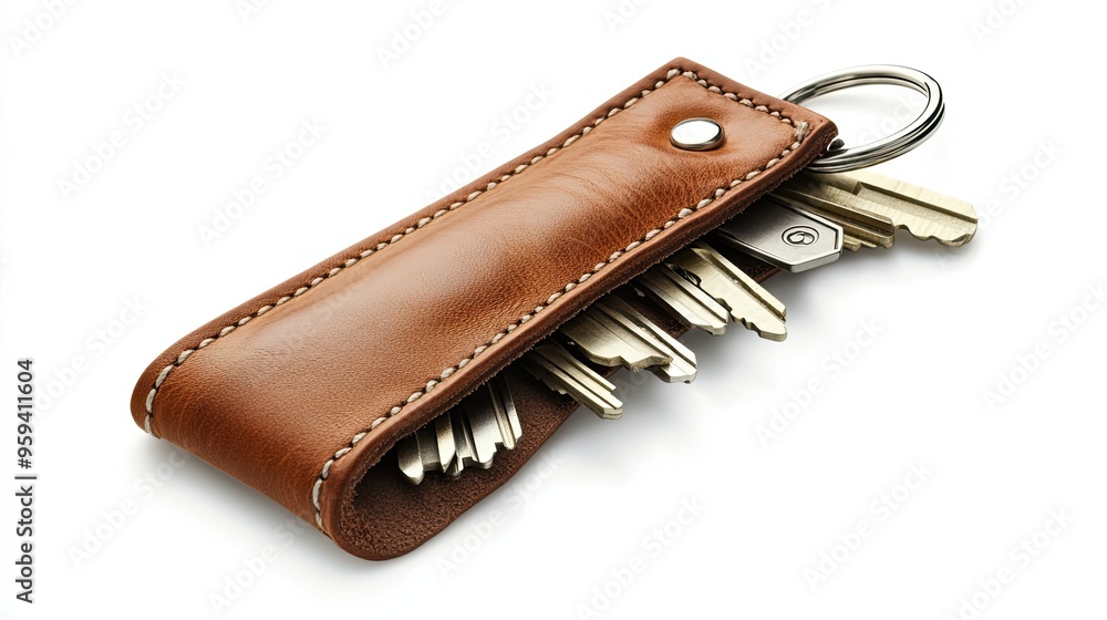 Brown Leather Keychain with Multiple Keys Brown Leather Keychain with Multiple Keys
