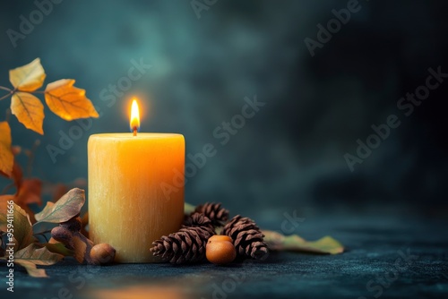 All Saints Day burning candle, copy,space with generative ai