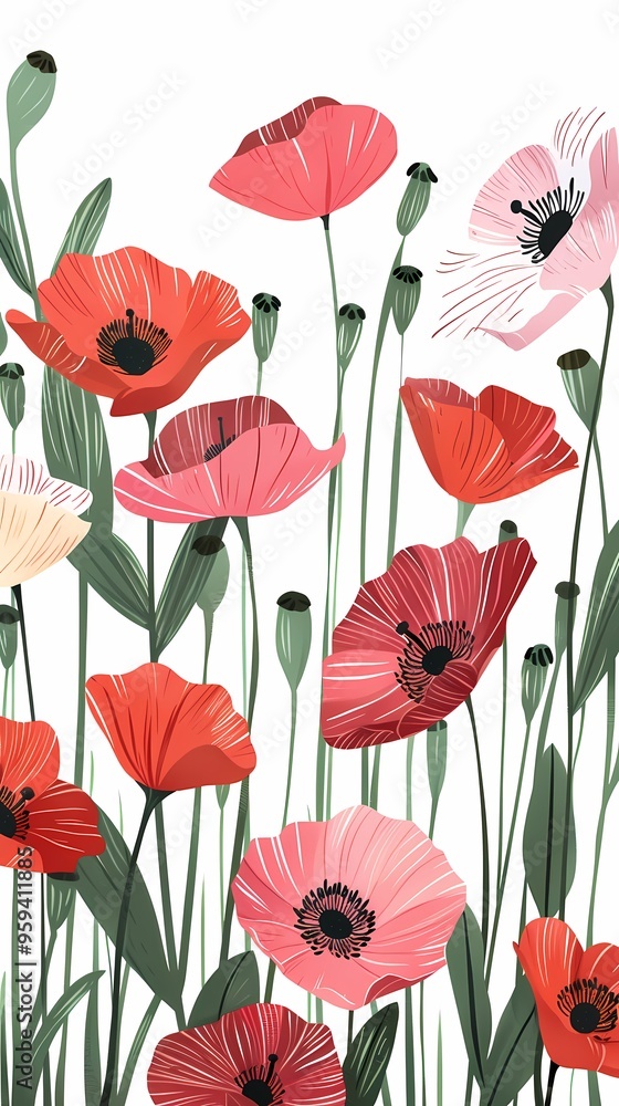 Obraz premium red and pink flowers illustration poster background