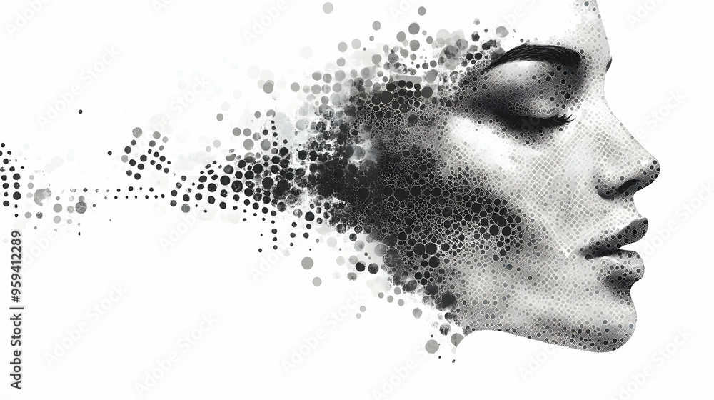 Abstract Woman Portrait with Dots and Circles Abstract Woman Portrait with Dots and Circles